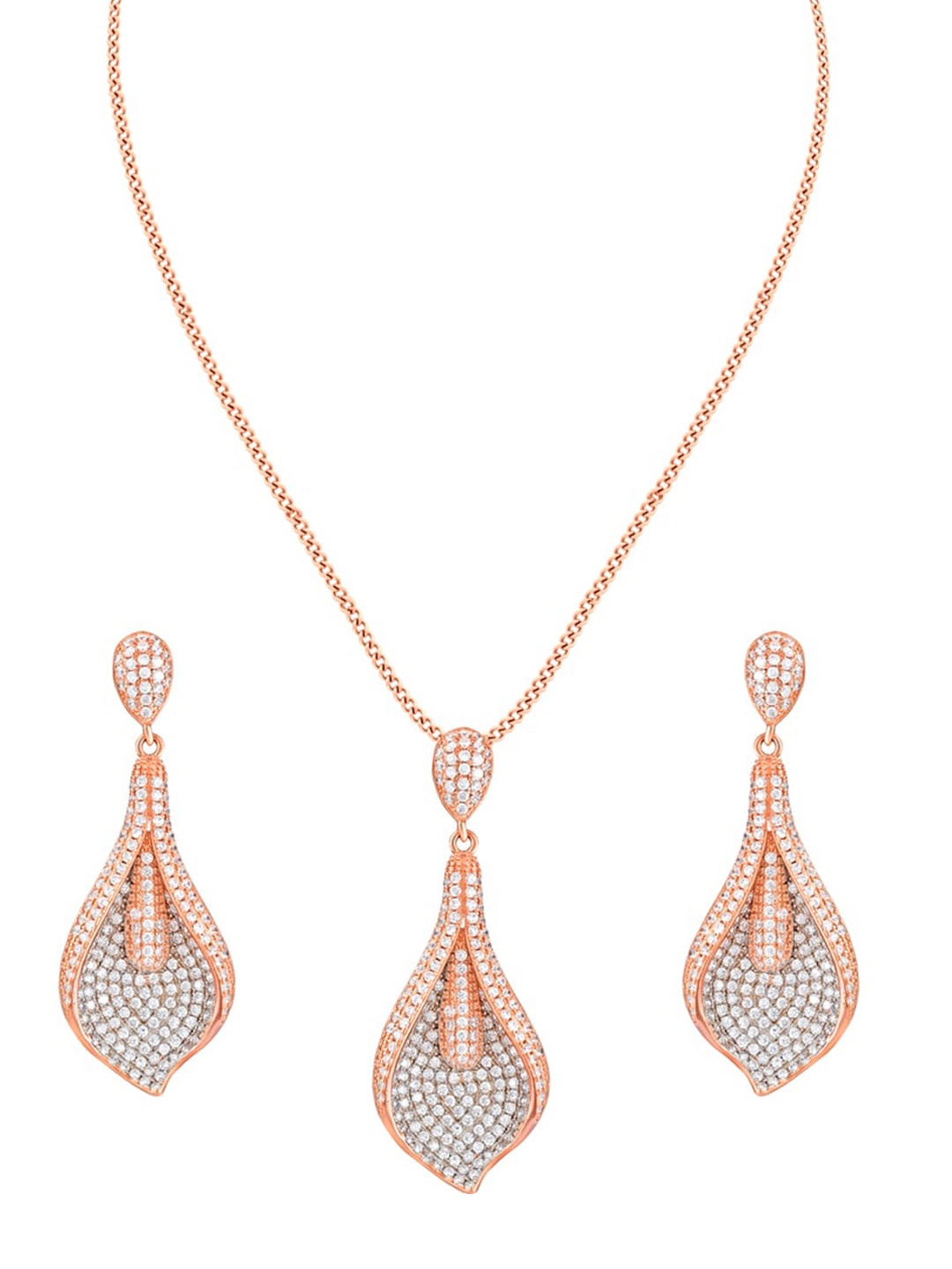 

ZILVER Rose Gold-Plated CZ Studded Jewellery Set, Pink