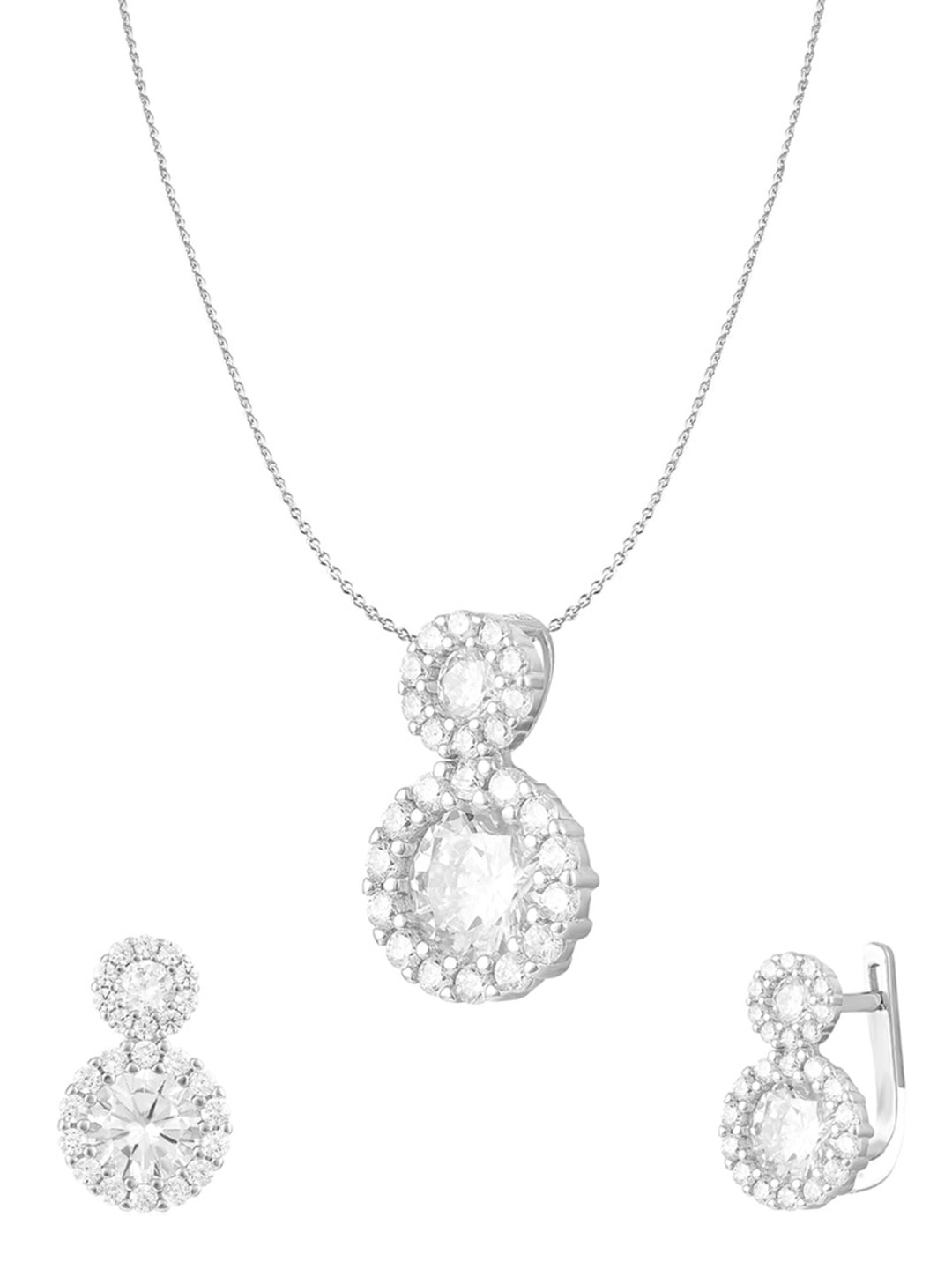 

ZILVER Silver-Plated White CZ Studded Pendant Earring Set