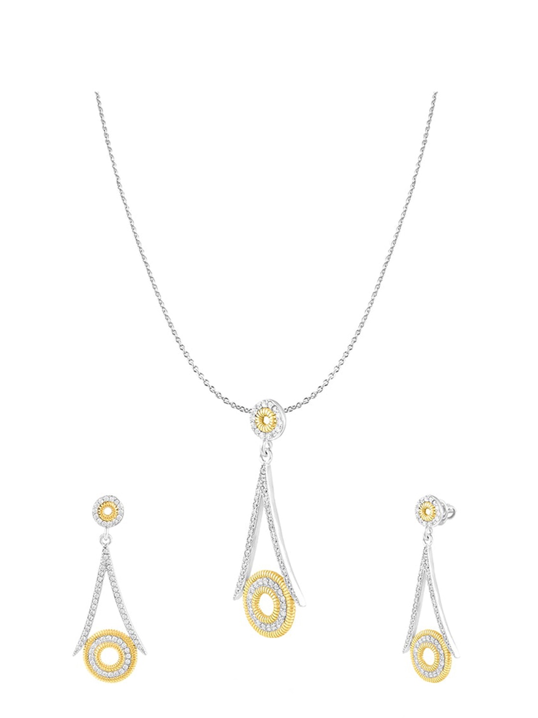 

ZILVER Silver-Plated White & Gold-Toned CZ-Studded Jewellery Set