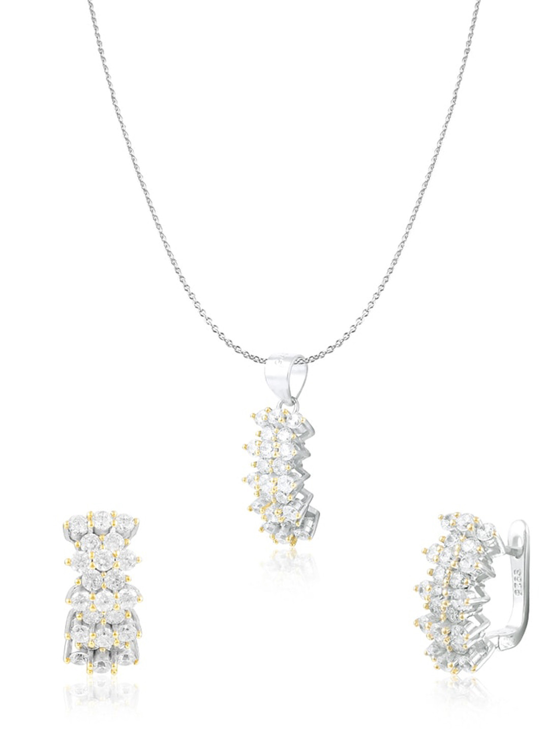 

ZILVER Silver-Plated White CZ Studded Pendant Earring Set