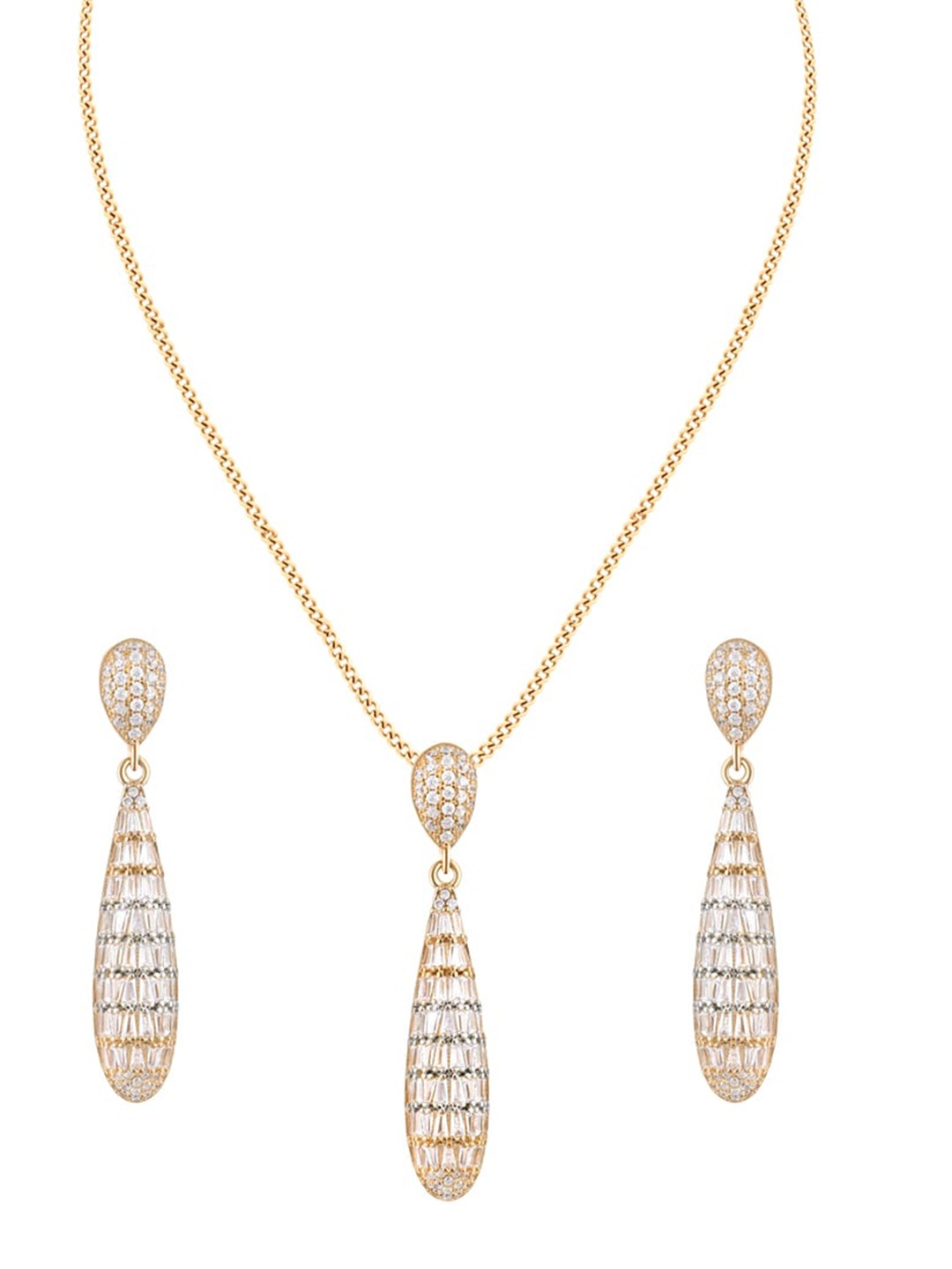 

ZILVER Gold-Plated White CZ Studded Pendant Earring Set
