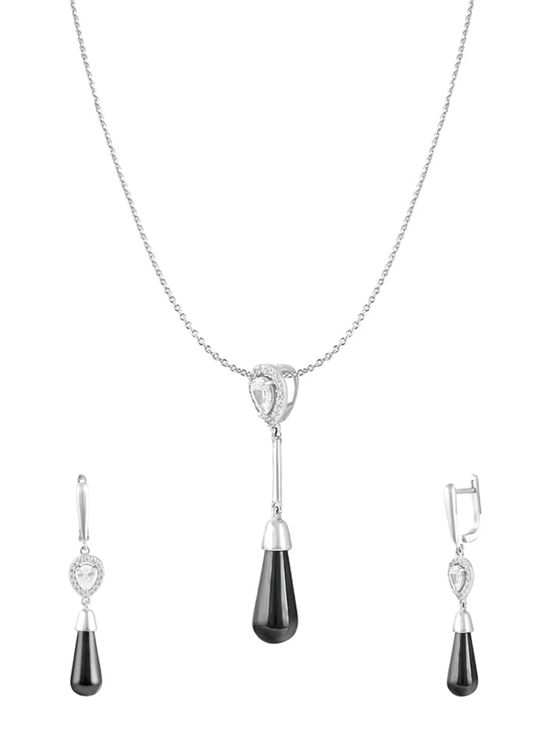 

ZILVER Silver-Plated White & Black CZ-Studded Jewellery Set