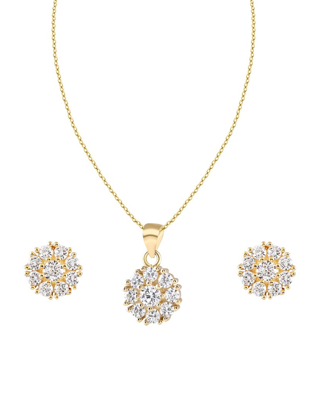 

ZILVER Gold-Plated White CZ Studded Pendant Earring Set