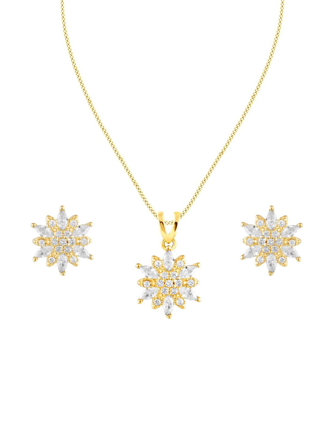 

ZILVER Sterling Silver Gold-Plated White CZ Studded Pendant Earring Set