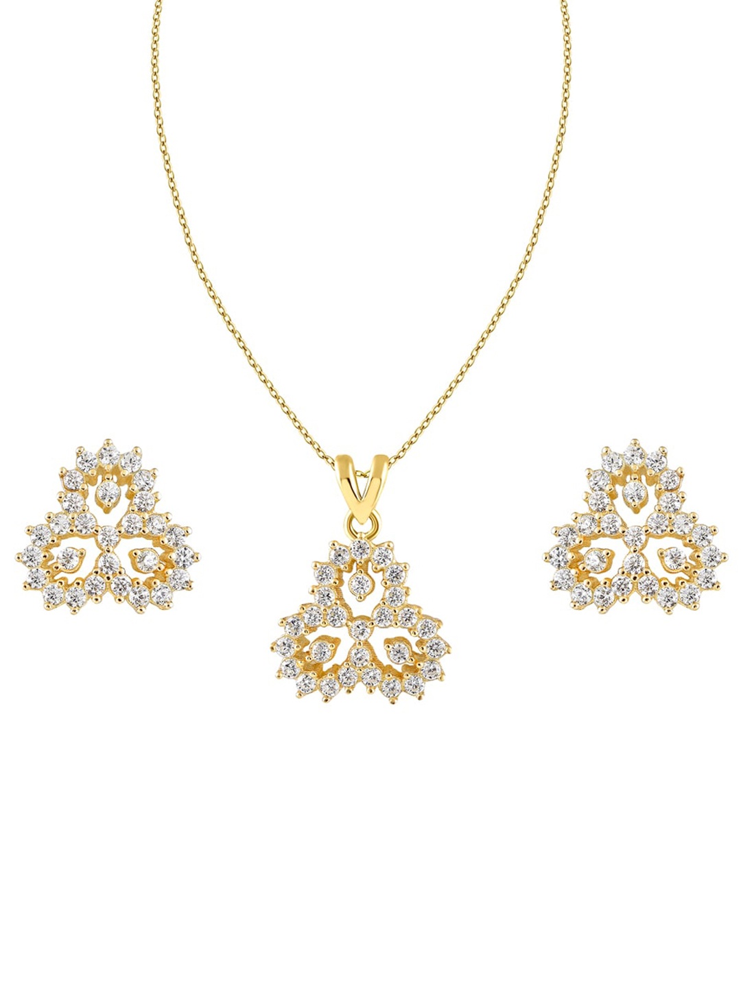 

ZILVER Gold-Plated White CZ Studded Pendant Earring Set