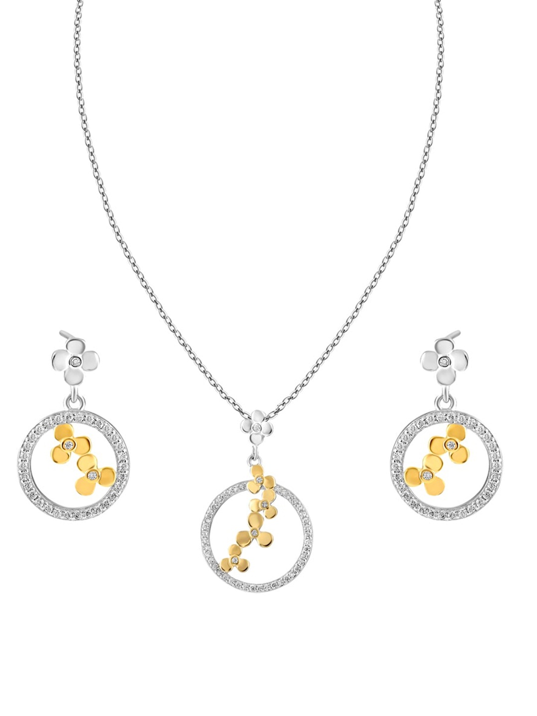

ZILVER Silver-Plated White & Gold-Toned CZ-Studded Jewellery Set