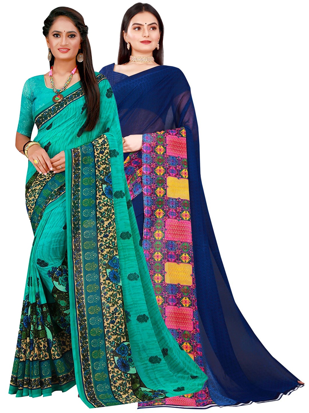 

SAADHVI Turquoise Blue & Green Pure Georgette Saree