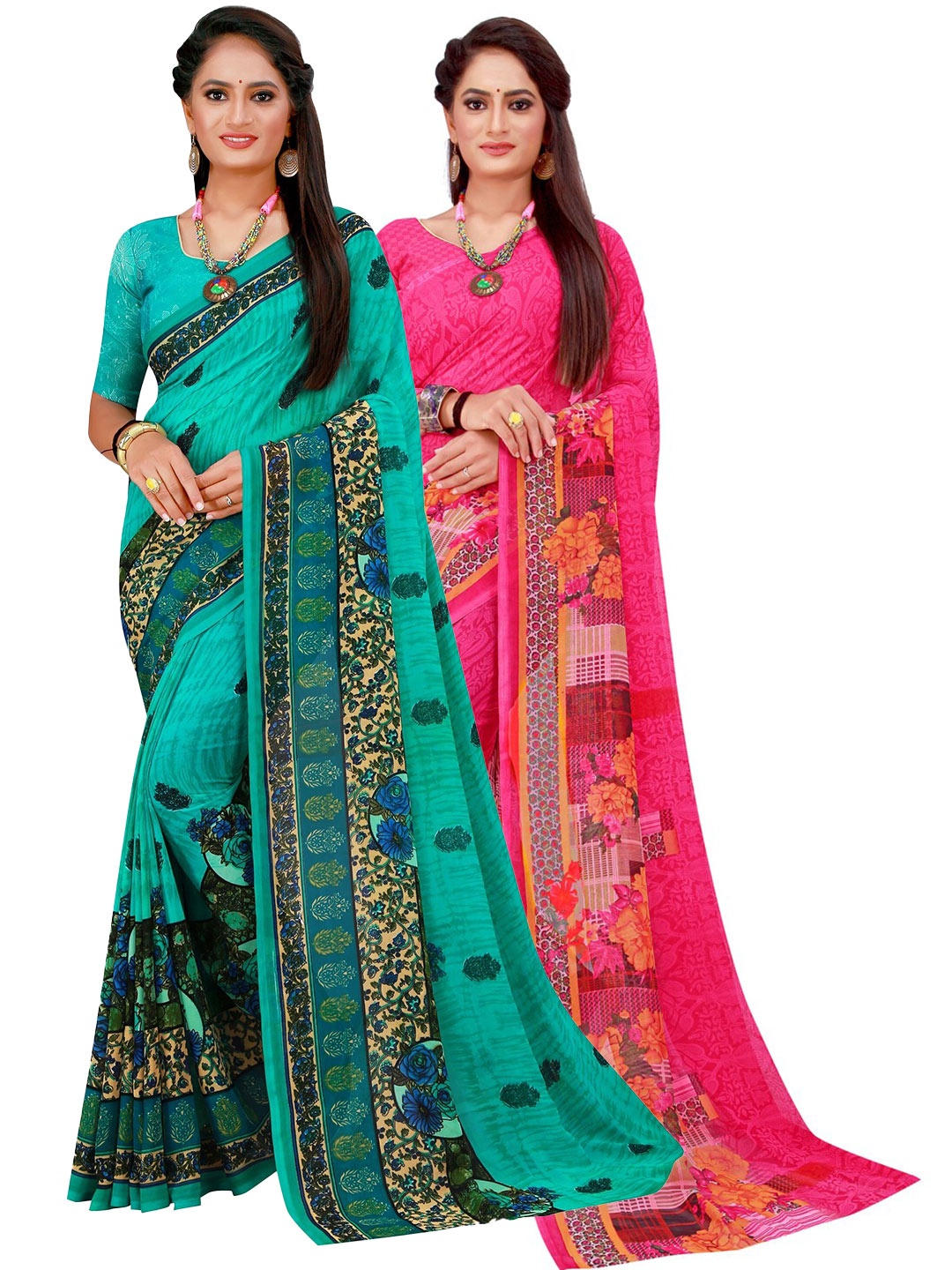

SAADHVI Pink & Black Pure Georgette Saree