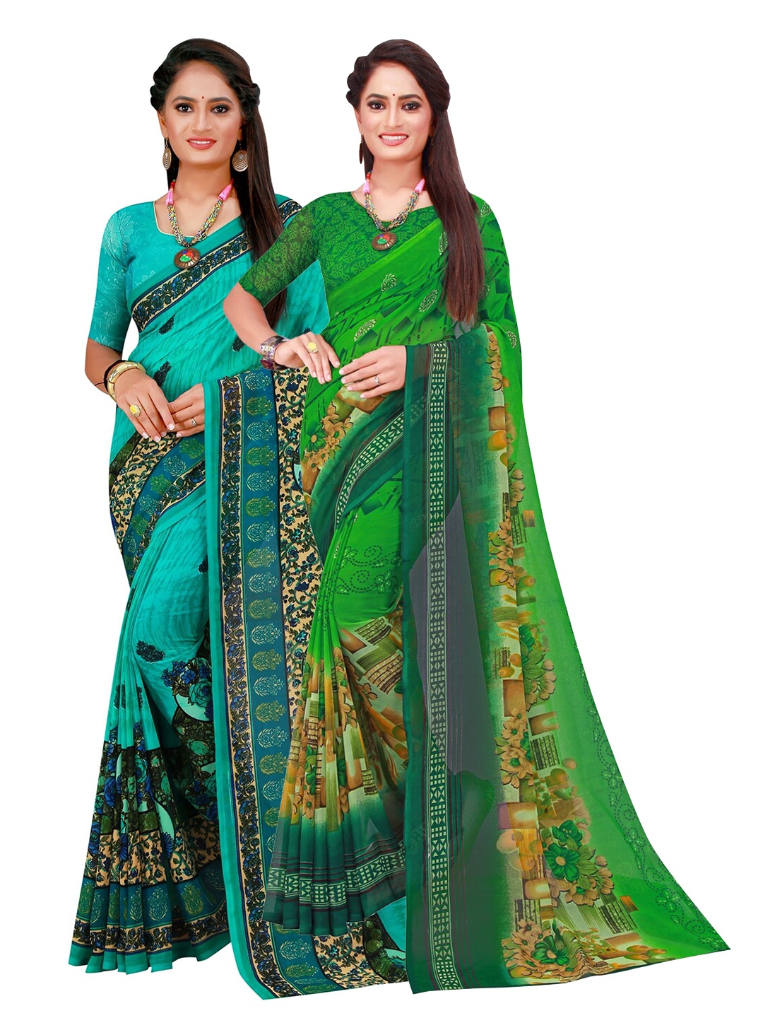 

SAADHVI Turquoise Blue & Black Pure Georgette Saree