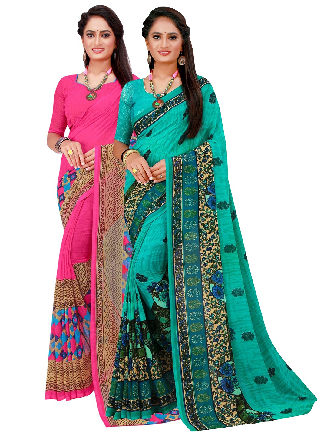 

SAADHVI Magenta & Green Floral Pure Georgette Saree