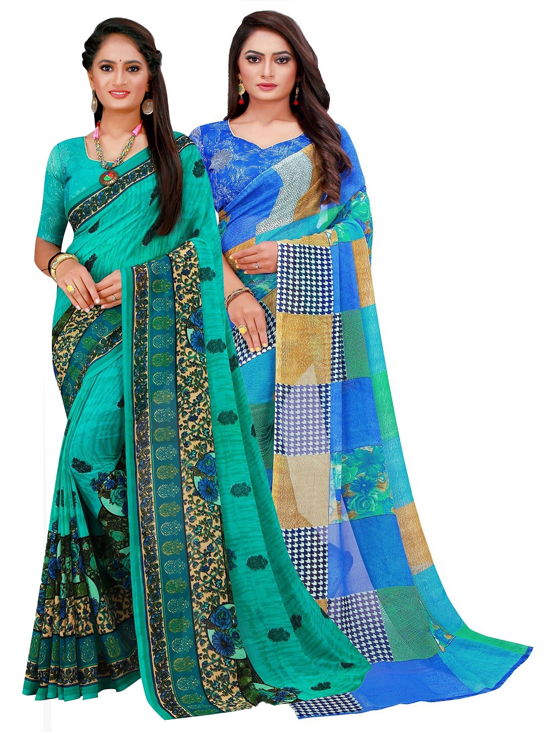 

SAADHVI Blue & Black Pure Georgette Saree