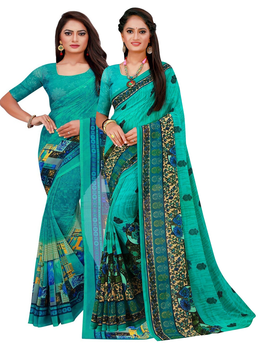 

SAADHVI Turquoise Blue & Green Pure Georgette Saree