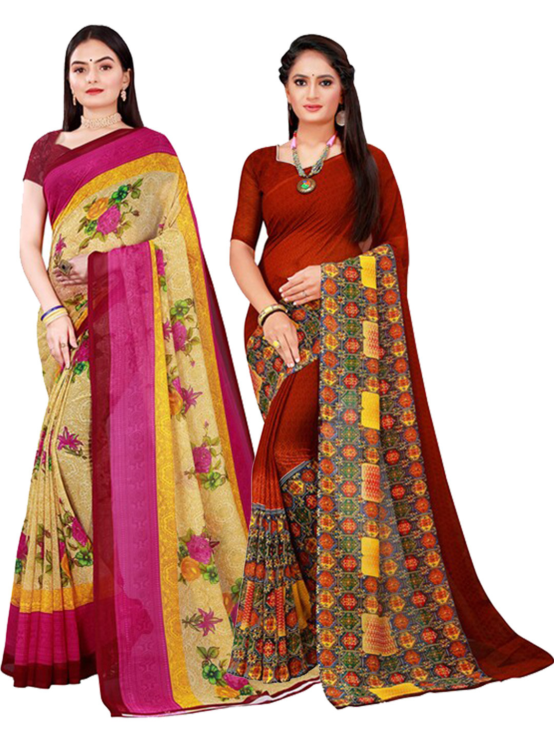

SAADHVI Beige & Brown Pure Georgette Saree