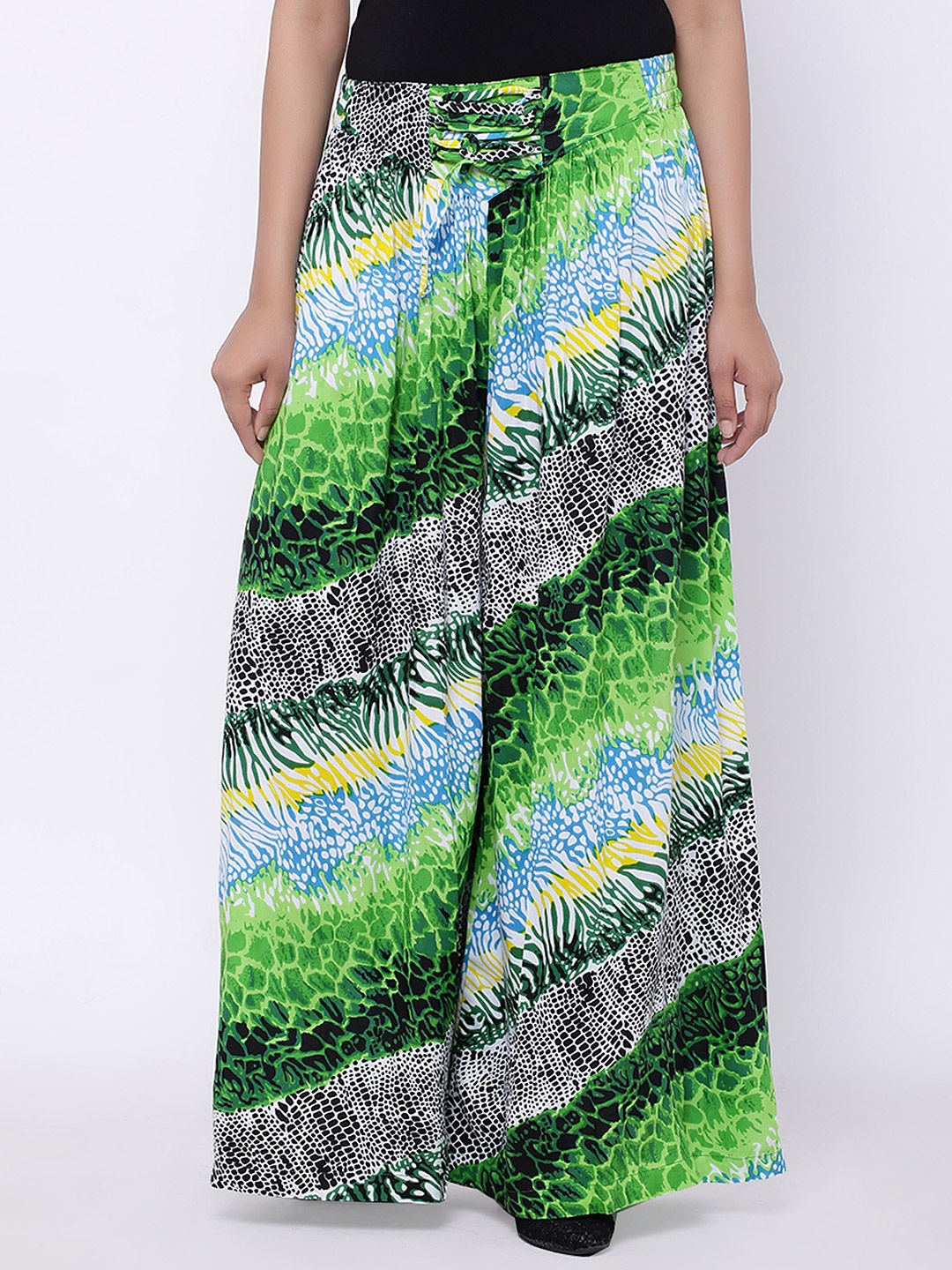 

SOUNDARYA Green & Off-White Printed Palazzos
