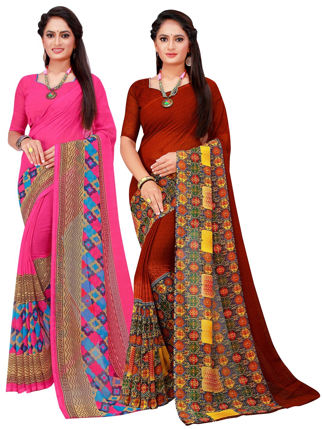 

SAADHVI Magenta & Brown Pure Georgette Saree