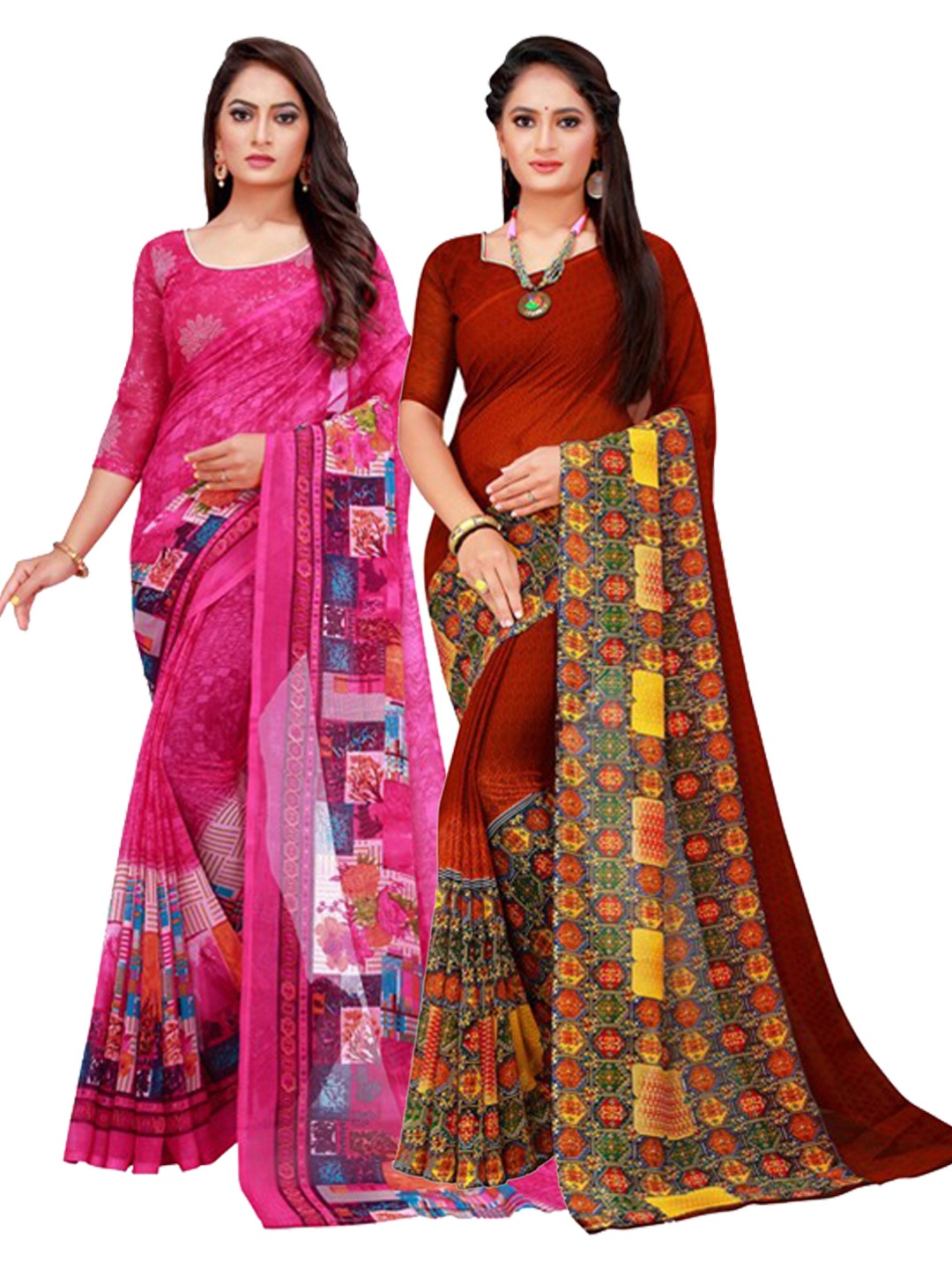 

SAADHVI Magenta & Blue Pure Georgette Saree