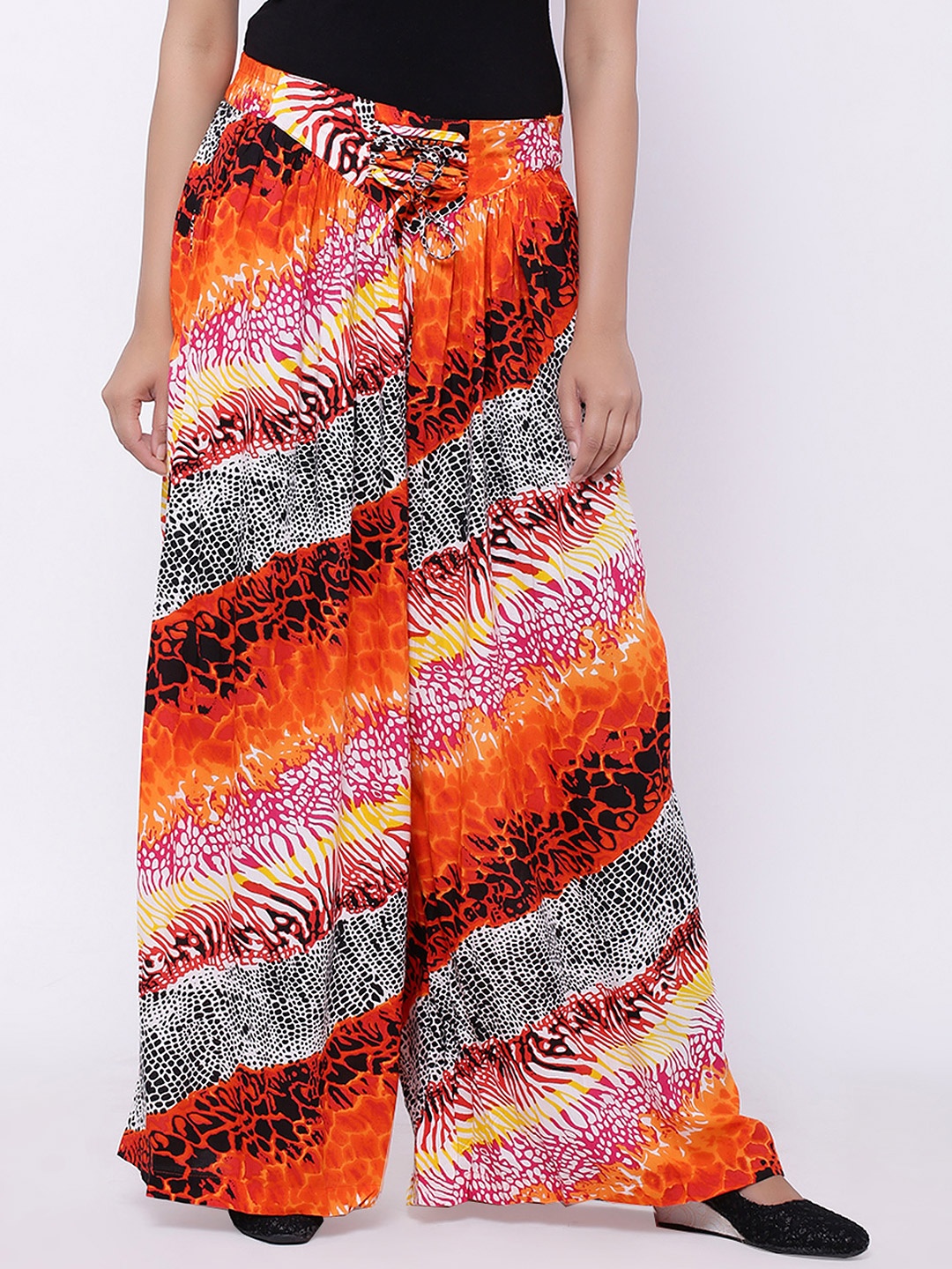 

SOUNDARYA Orange & Black Printed Palazzos