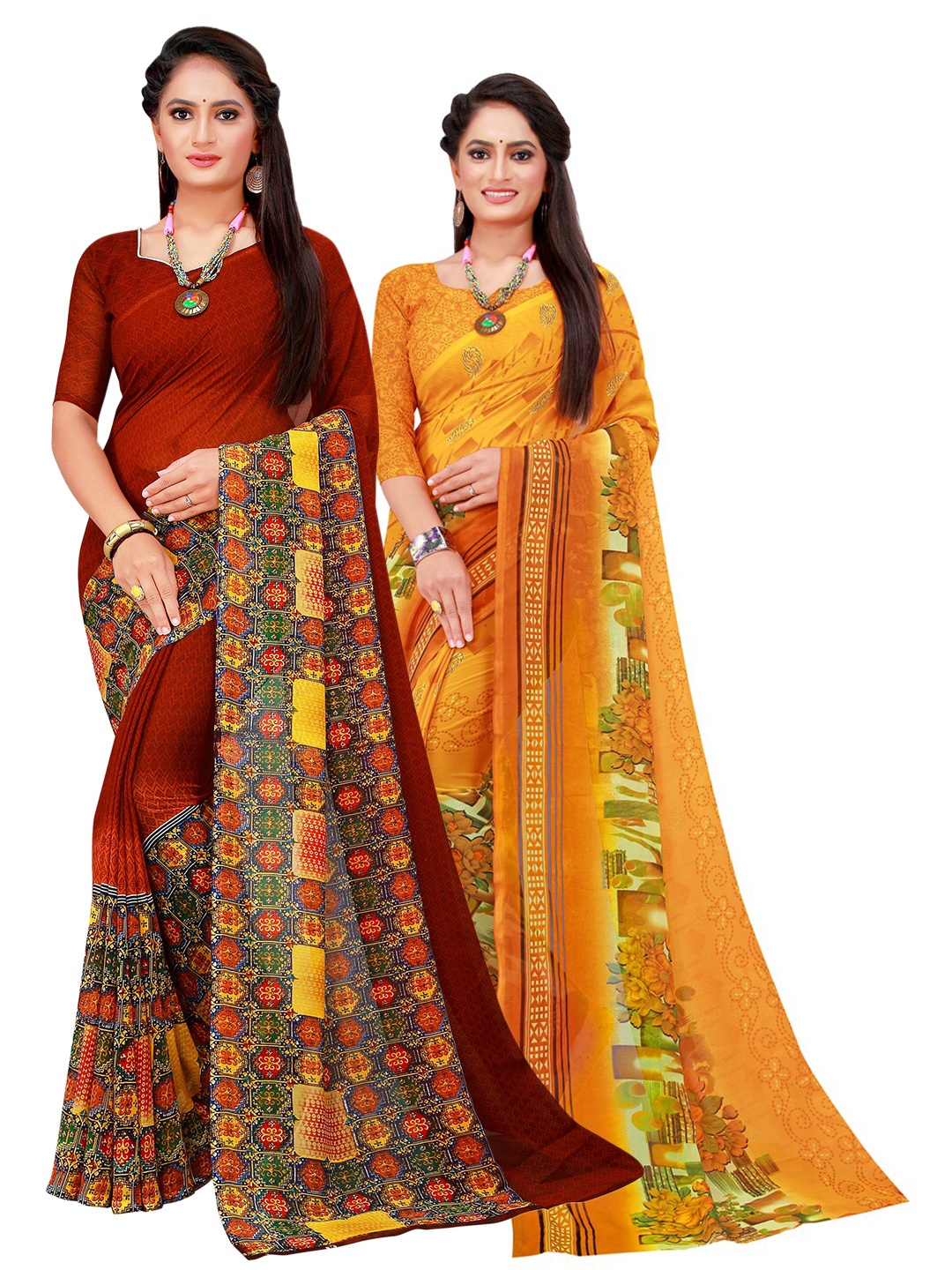 

SAADHVI Brown & Rust Pure Georgette Saree