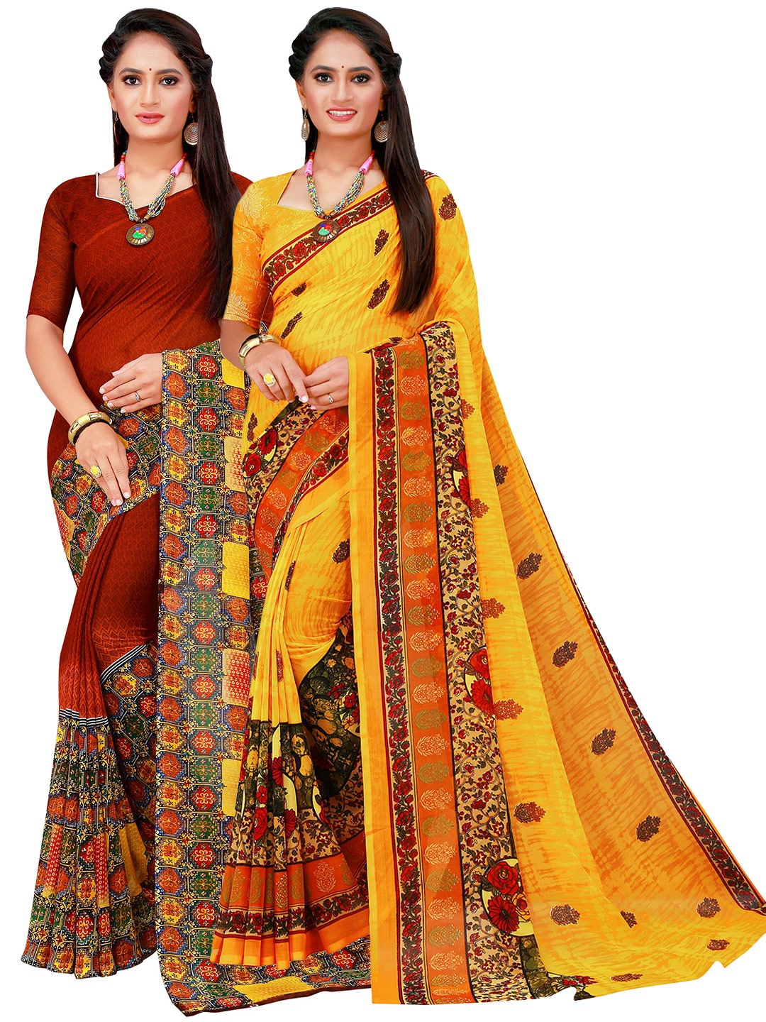 

SAADHVI Brown & Rust Pure Georgette Saree