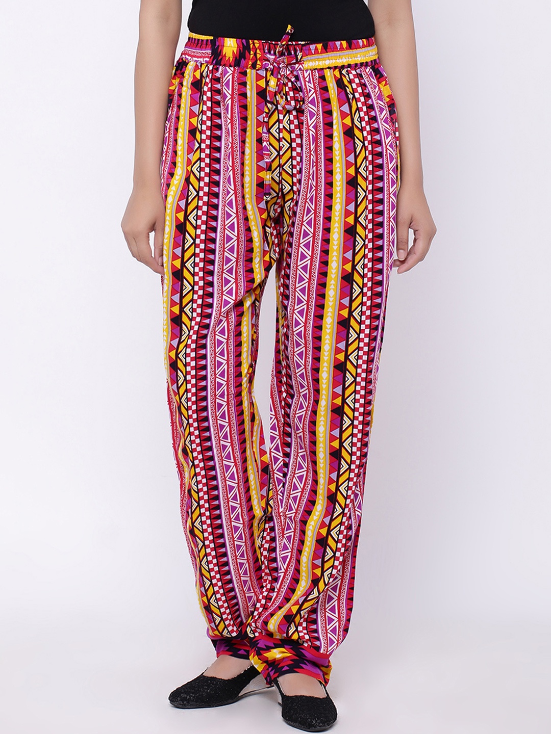 

SOUNDARYA Women Pink & Yellow Printed Peg Trousers