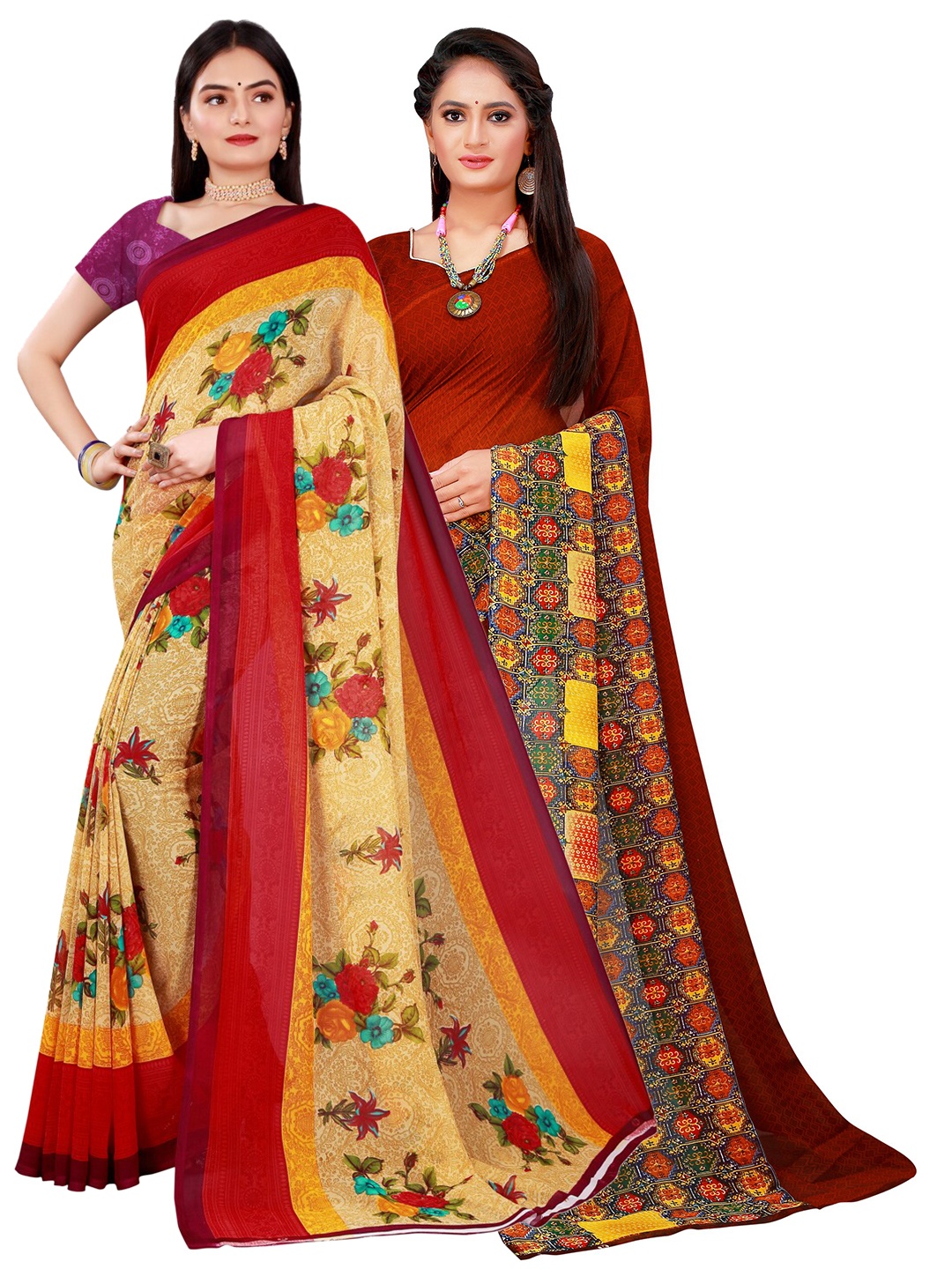 

SAADHVI Beige & Brown Pure Georgette Saree