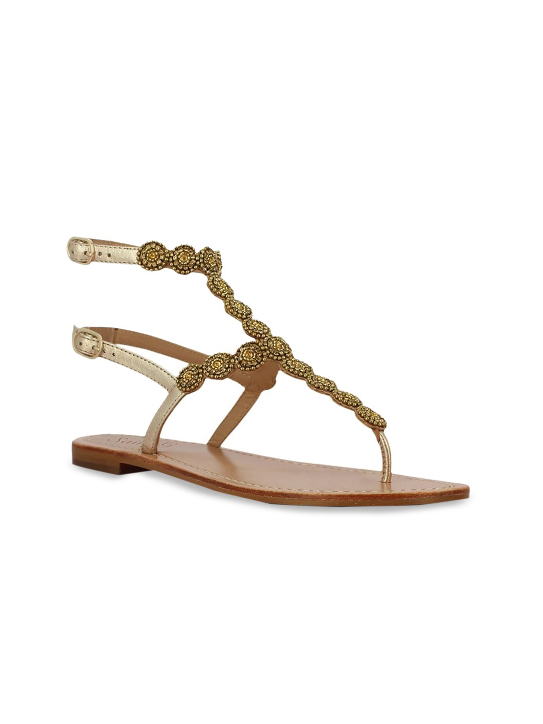 

Saint G Women Gunmetal-Toned Open Toe Flats, Metallic
