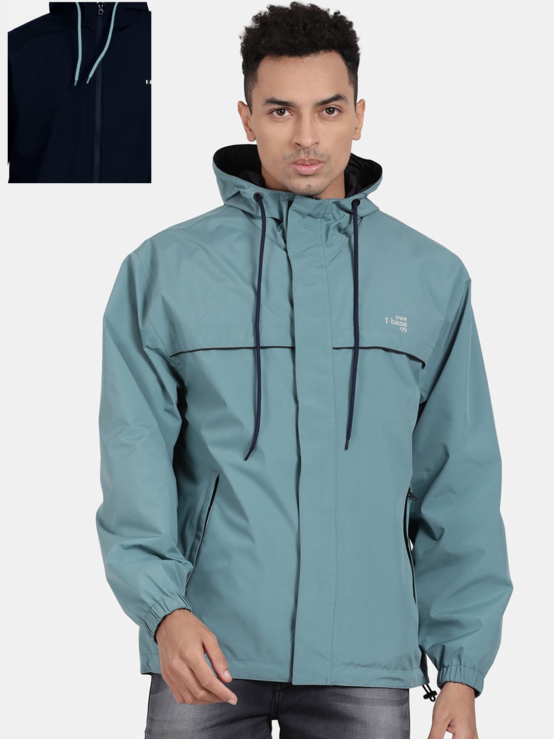 

t-base Men Green Solid Hooded Rain Jacket