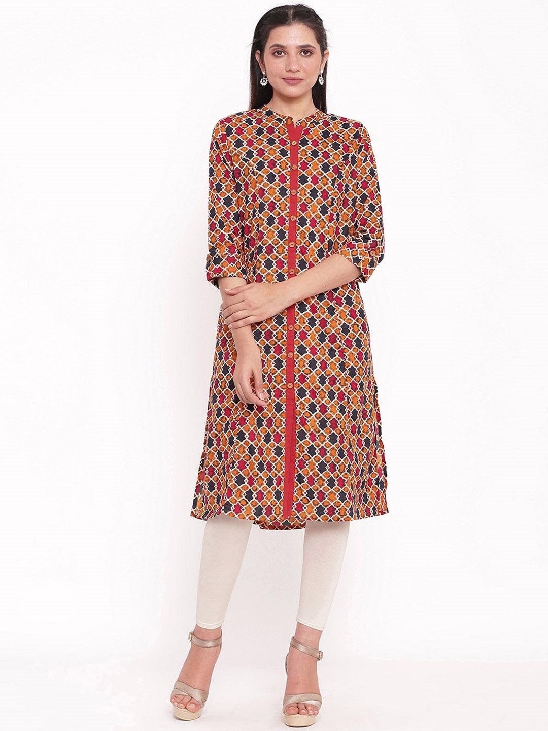 

Saart Bunaai Women Mustard Yellow Geometric Checked Kurta