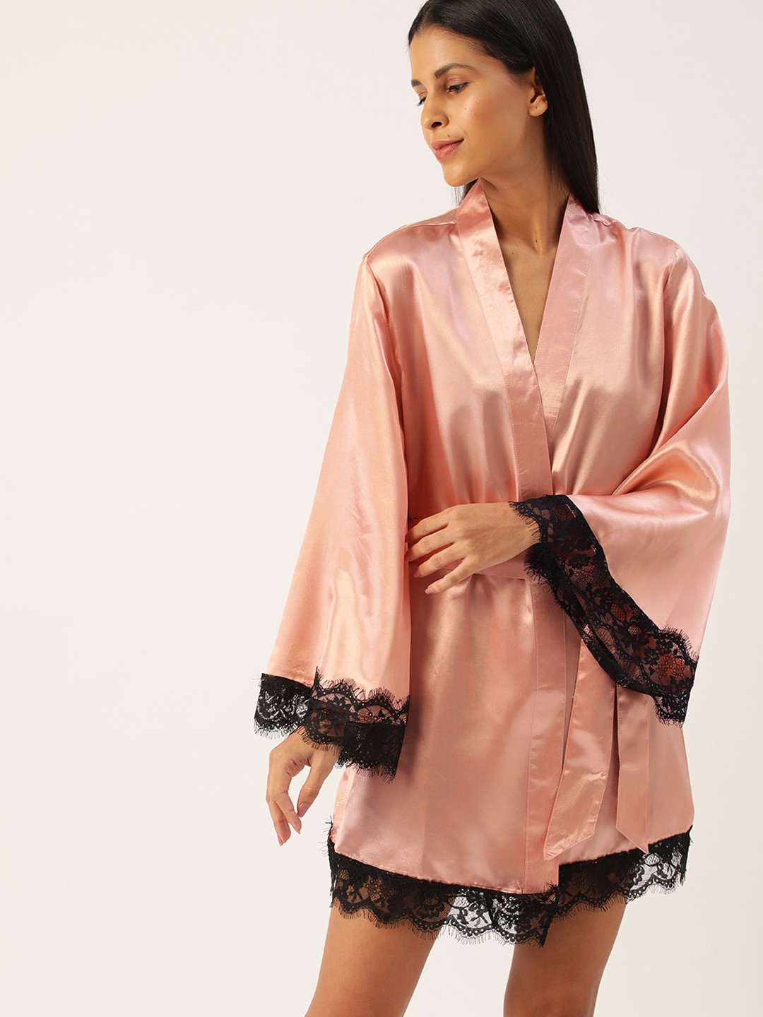

ETC Women Rose Pink Solid Night Robe, Rose gold