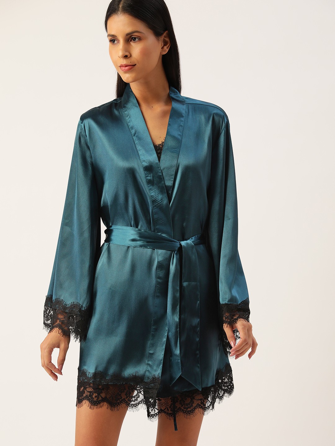 

ETC Women Teal Green Solid Night Robe