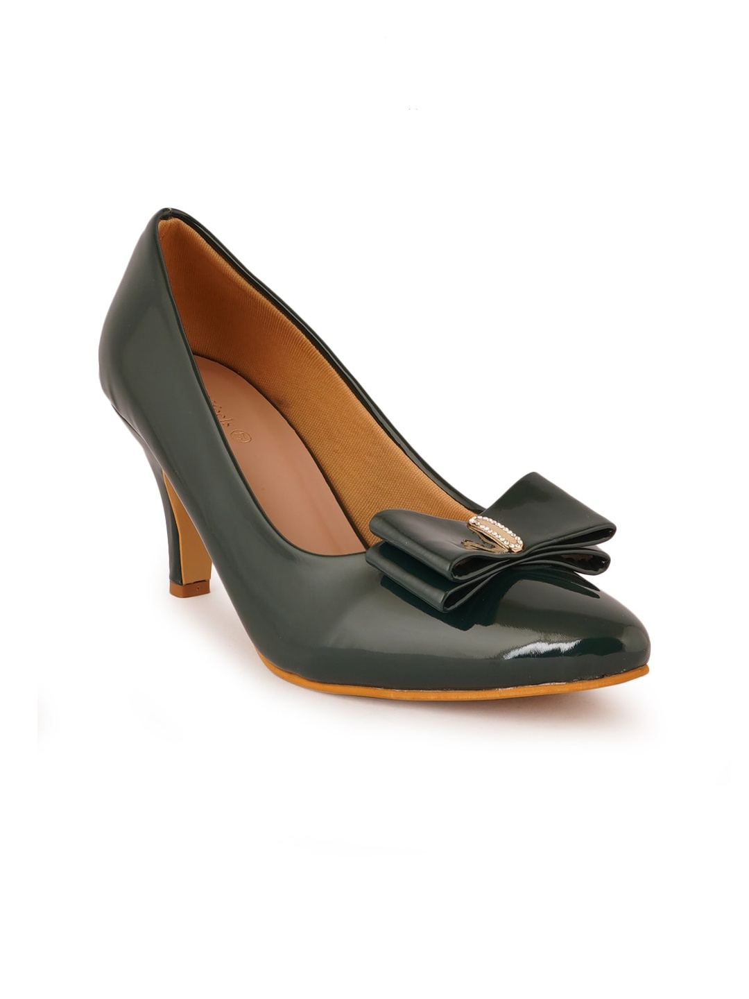 

HEELSNFEELS Green Party Block Pumps with Buckles