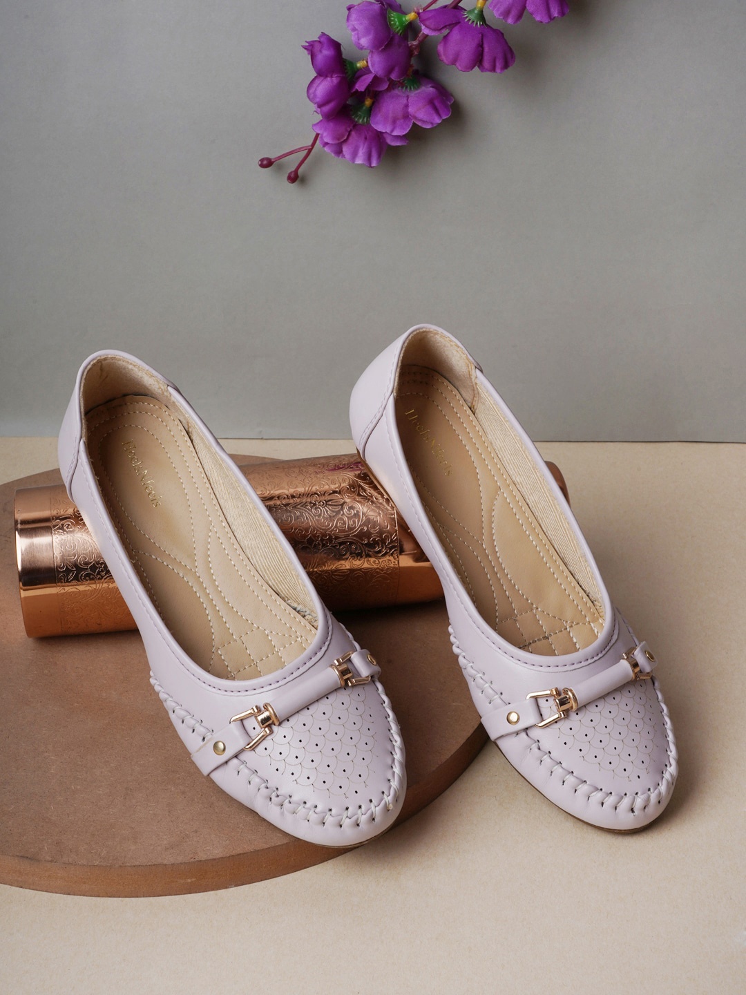 

HEELSNFEELS Women Lavender Open Toe Flats with Laser Cuts