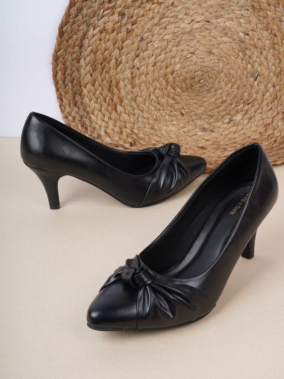 

HEELSNFEELS Black Party Stiletto Peep Toes with Bows