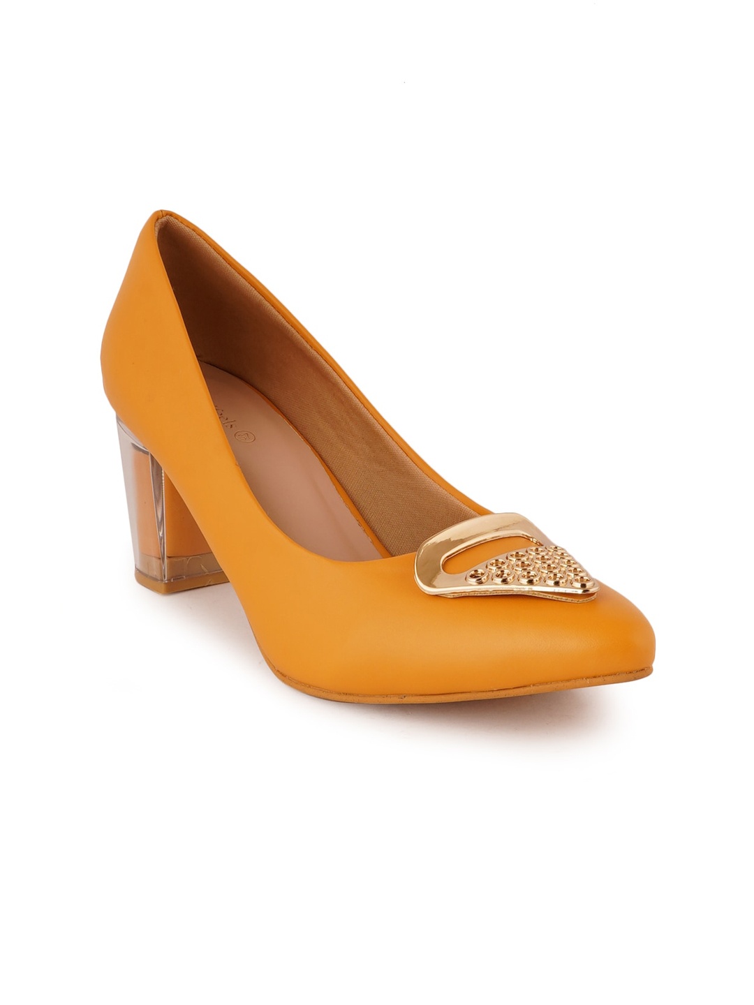 

HEELSNFEELS Yellow Embellished Party Kitten Pumps