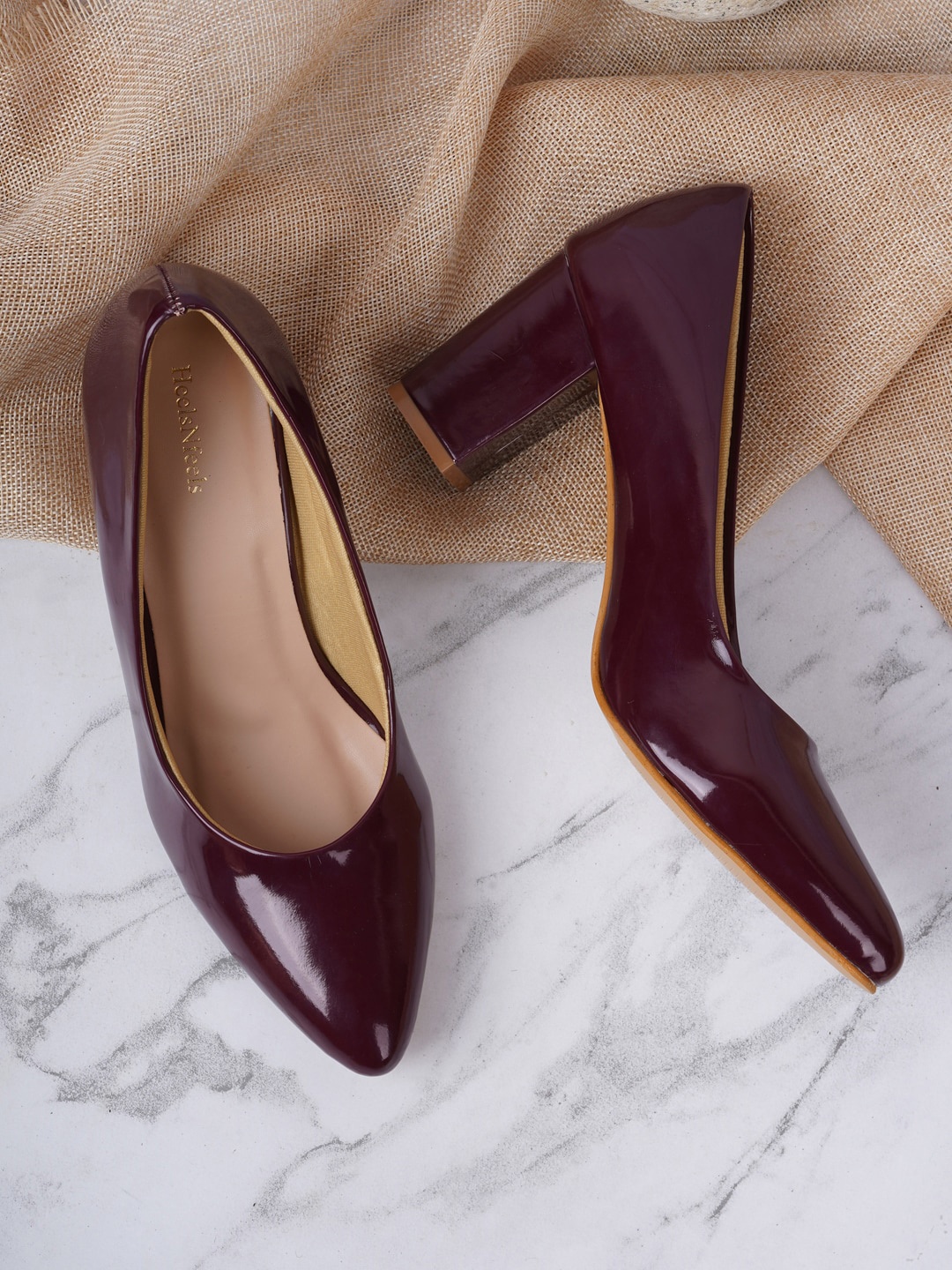 

HEELSNFEELS Maroon Party Kitten Pumps with Buckles