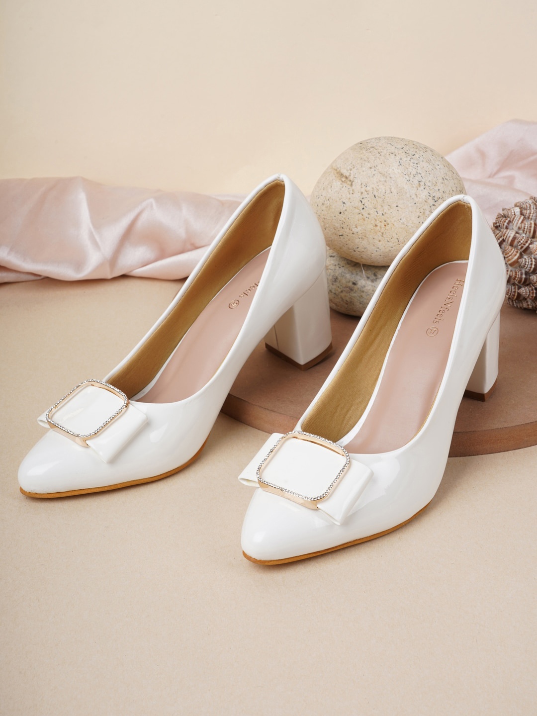 

HEELSNFEELS White Embellished Party Kitten Pumps