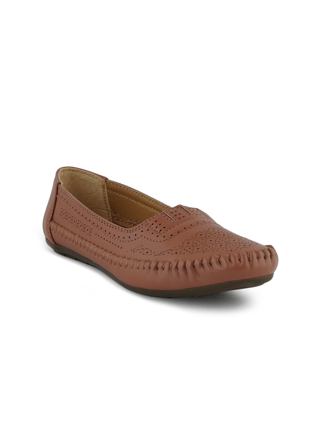 

HEELSNFEELS Women Peach-Coloured Open Toe Flats with Laser Cuts