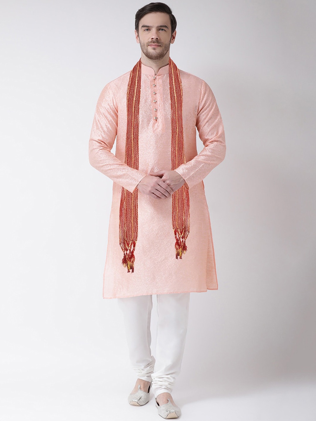 

SG LEMAN Men Peach-Coloured Raw Silk Kurta with Pyjamas