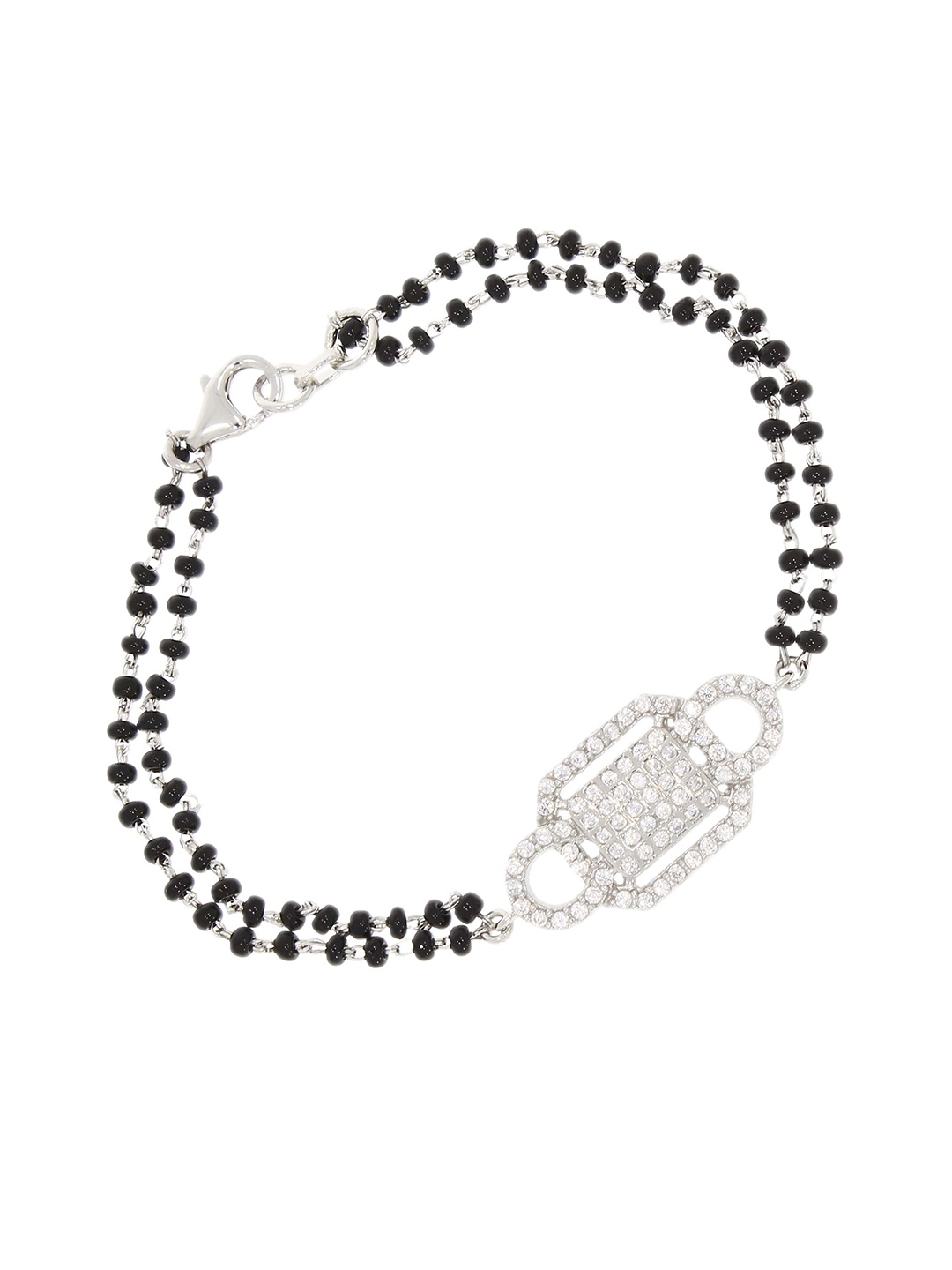 

ANAYRA Women White & Black Sterling Silver Cubic Zirconia Bangle-Style Bracelet