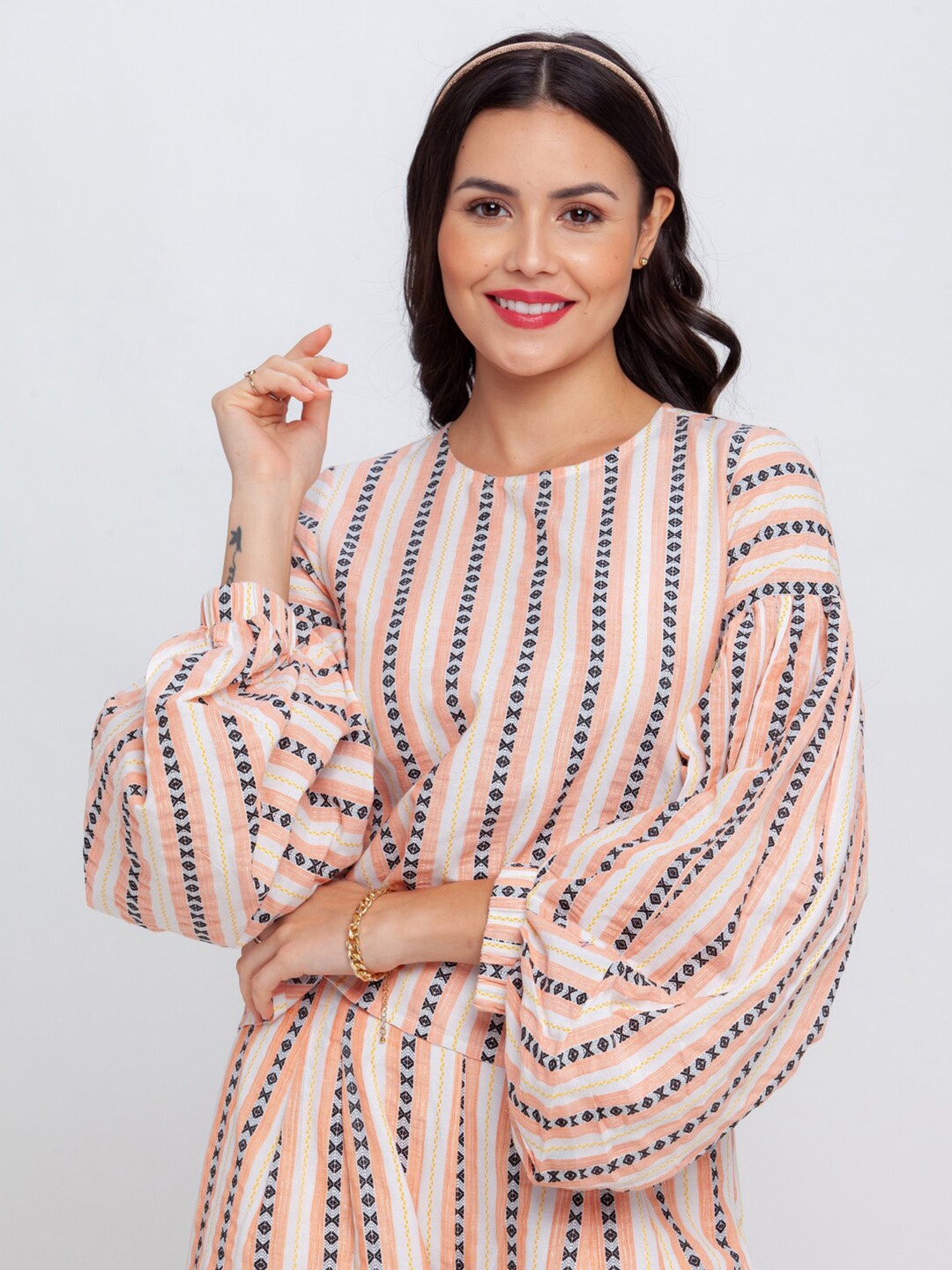 

Zink London Peach-Coloured Striped Top