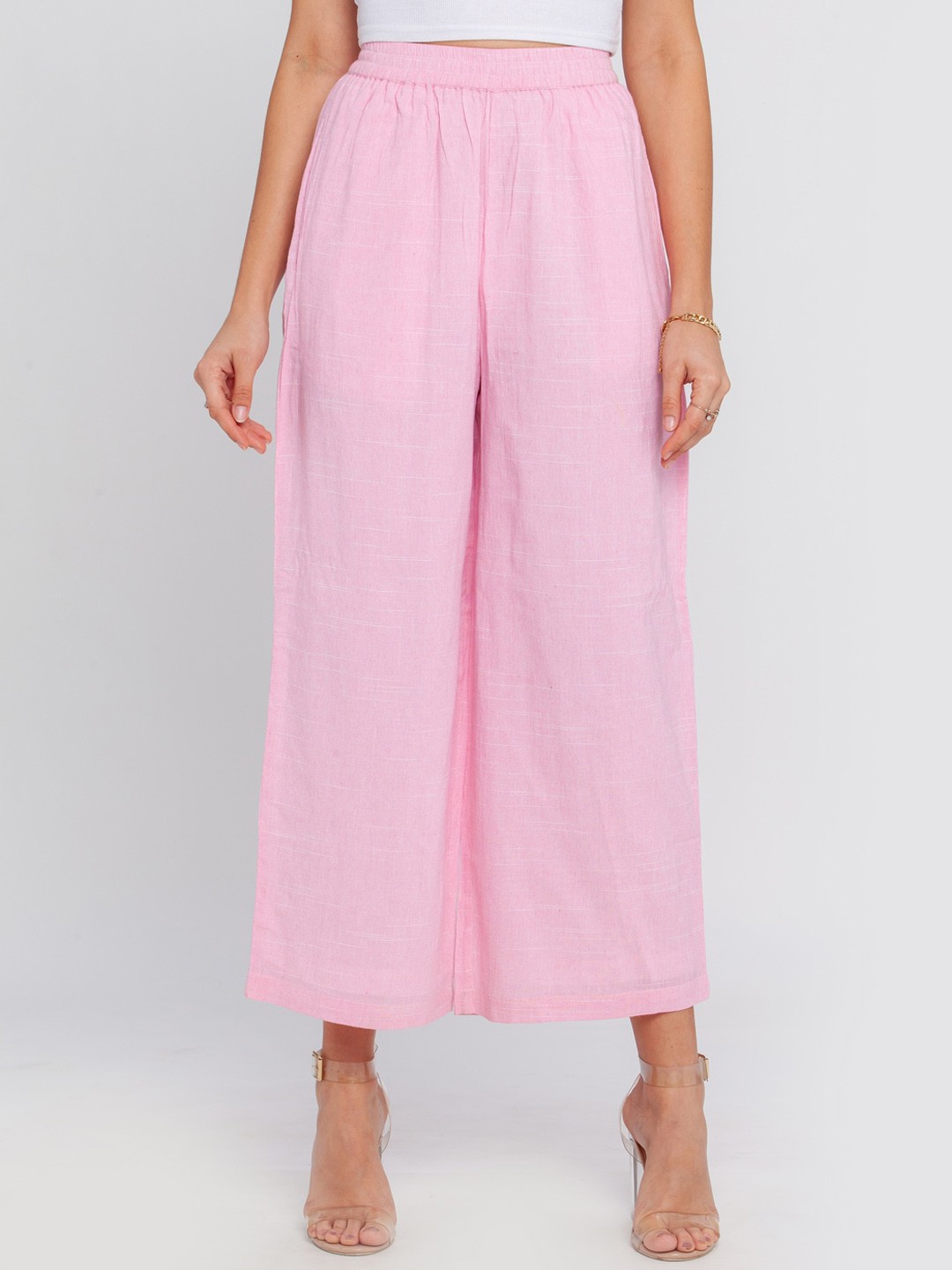 

Zink London Women Pink High-Rise Culottes Trousers