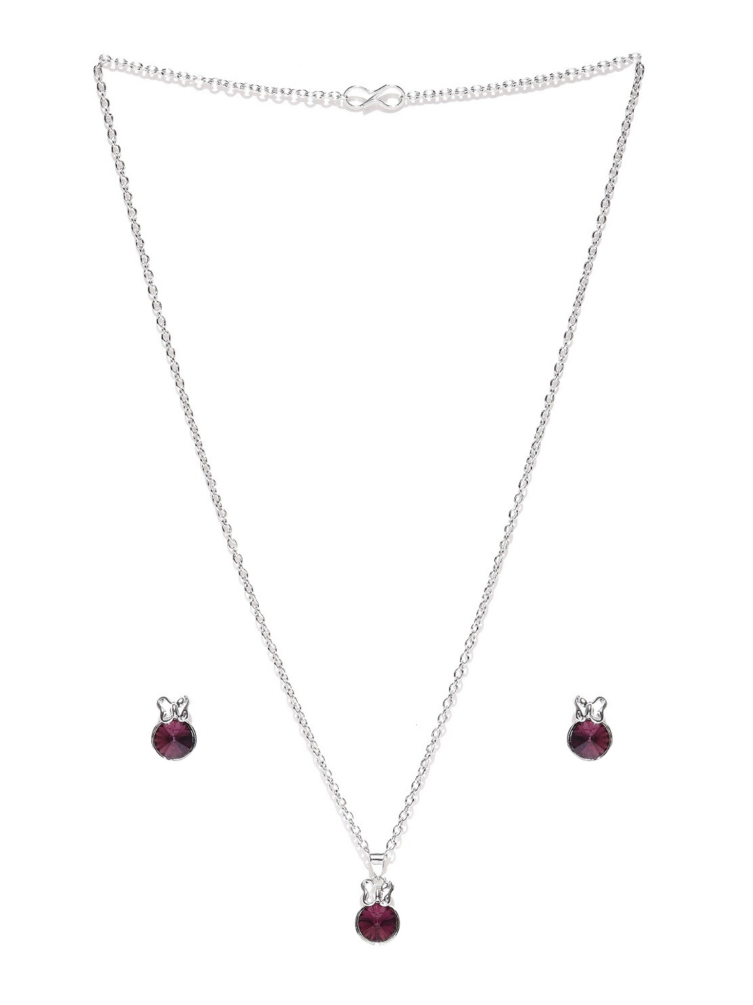 

Mahi Rhodium-Plated Purple Crystal Studded Jewellery Set