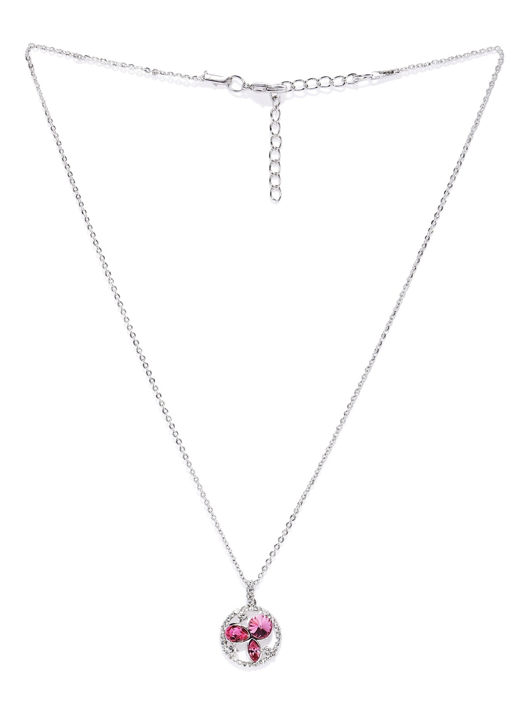 

Mahi Rhodium-Plated Pink CZ Studded Pendant With Chain, Silver