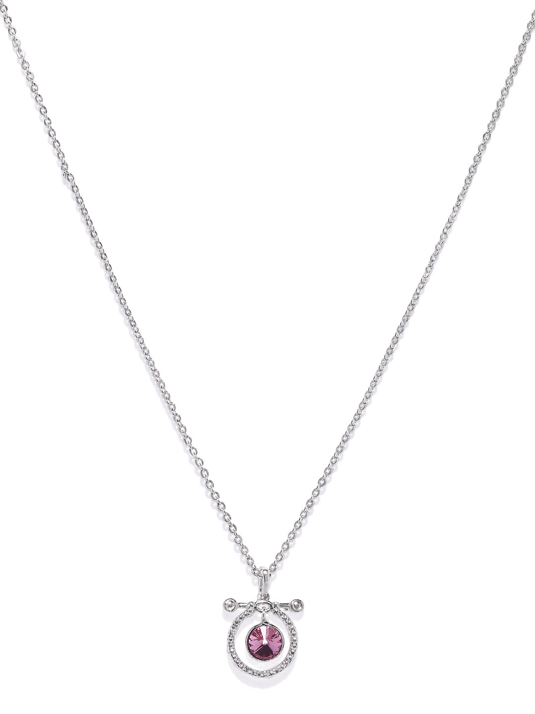 

Mahi Silver-Toned Rhodium-Plated Pink CZ Studded Pendant With Chain