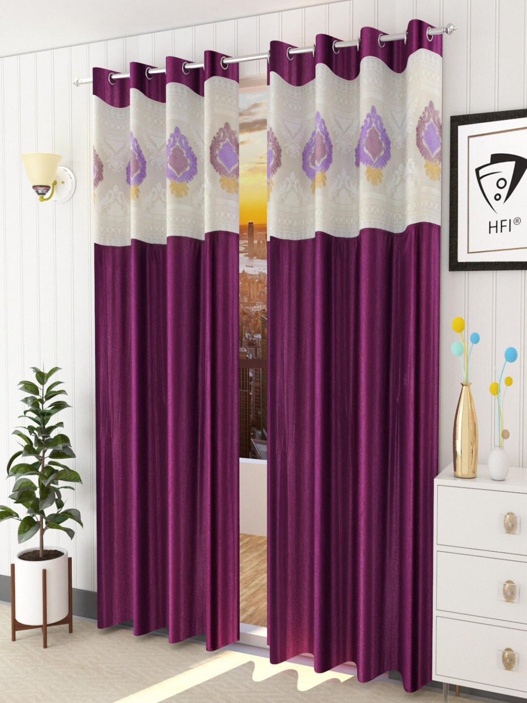 

Homefab India Burgundy & White Set of 2 Sheer Window Curtain
