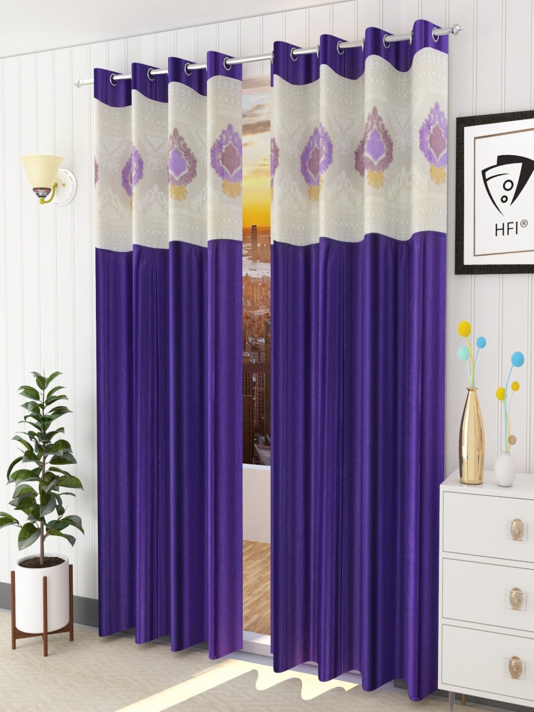 

Homefab India Purple & White Set of 2 Embroidered Sheer Window Curtain
