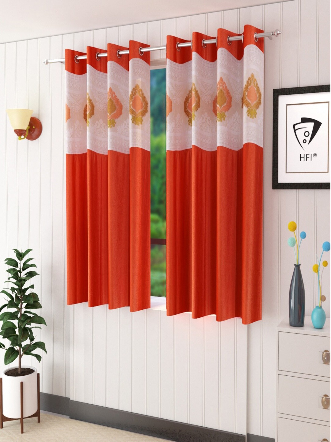 

Homefab India Orange & White Set of 2 Sheer Window Curtain