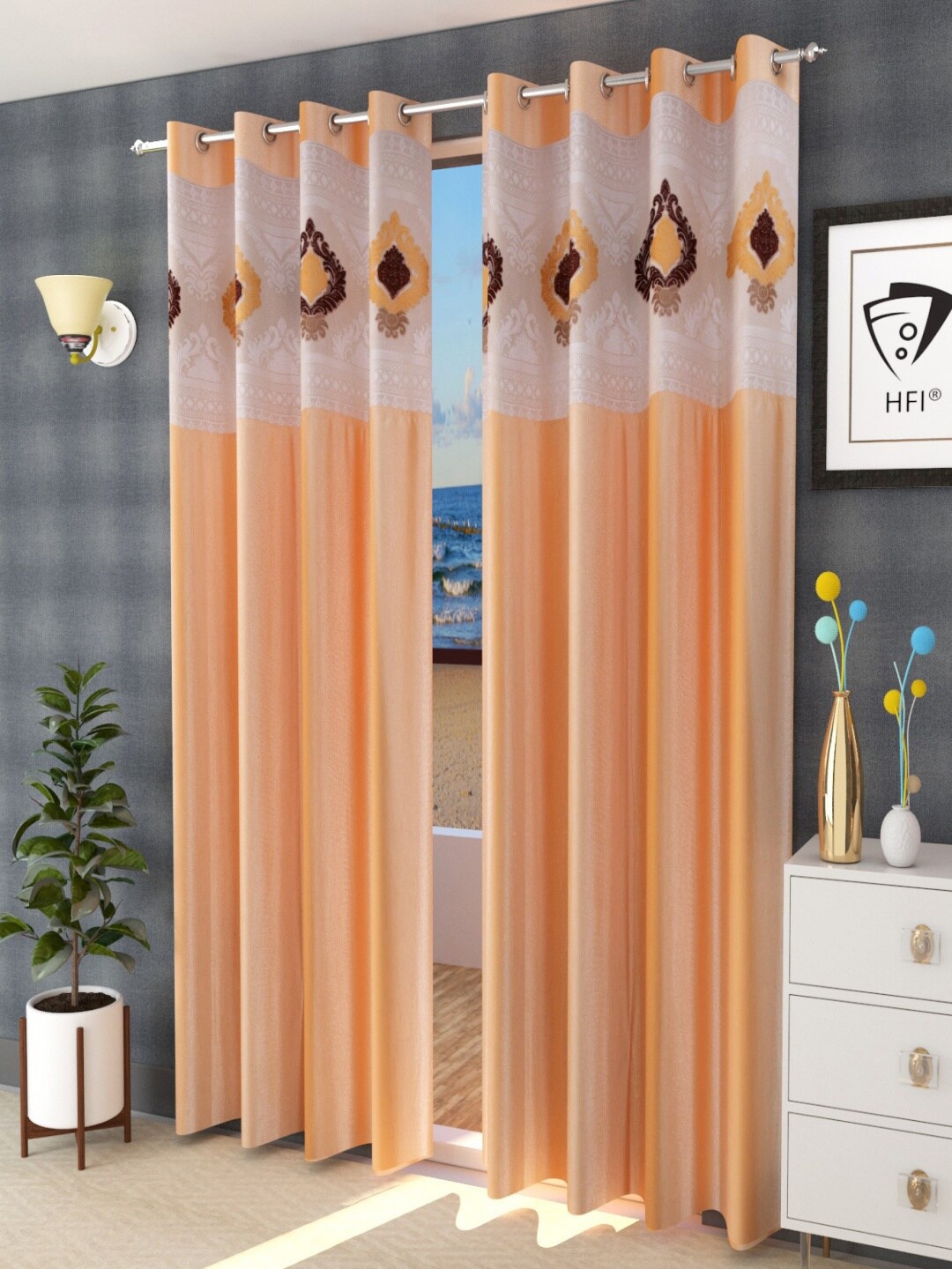 

Homefab India Beige & White Set of 2 Sheer Long Door Curtain