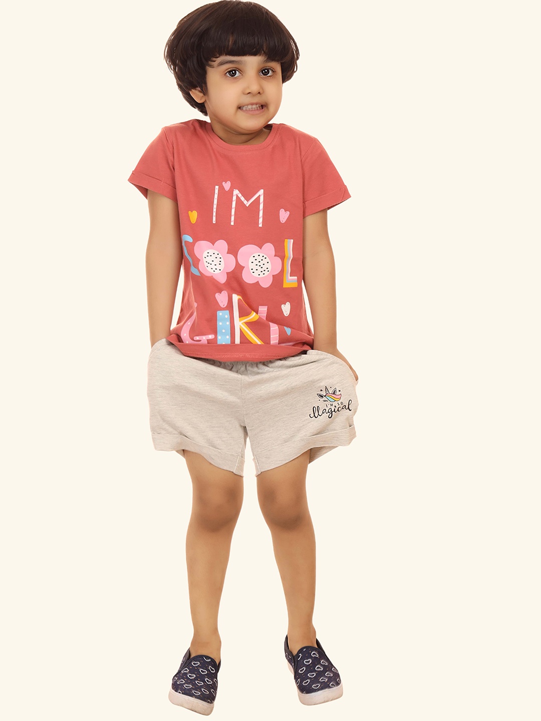 

minnow Girls Mauve & Cream-Coloured Printed Night suit