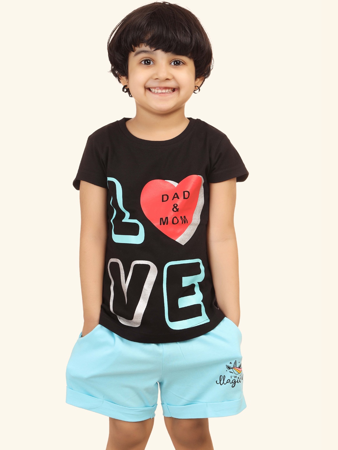 

minnow Girls Black & Blue Printed Night suit